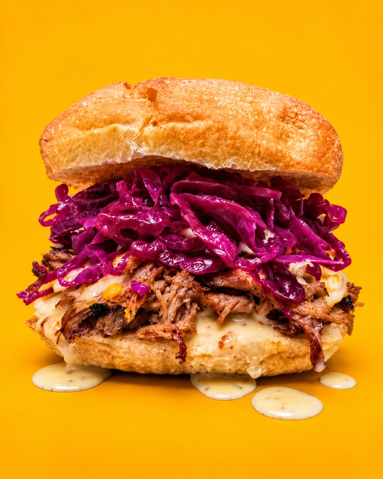 Focaccia HONEY — pulled pork, cheese, cavolo viola, honey mustard